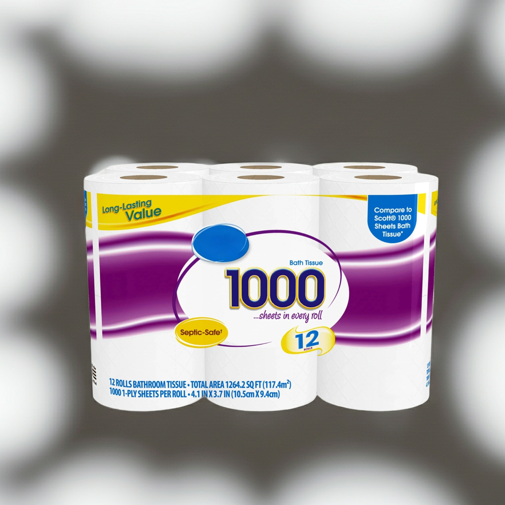 1000 Sheets per Roll Toilet Paper, 12 Rolls, Compare to Scott 1000 Sheets Bath Tissue